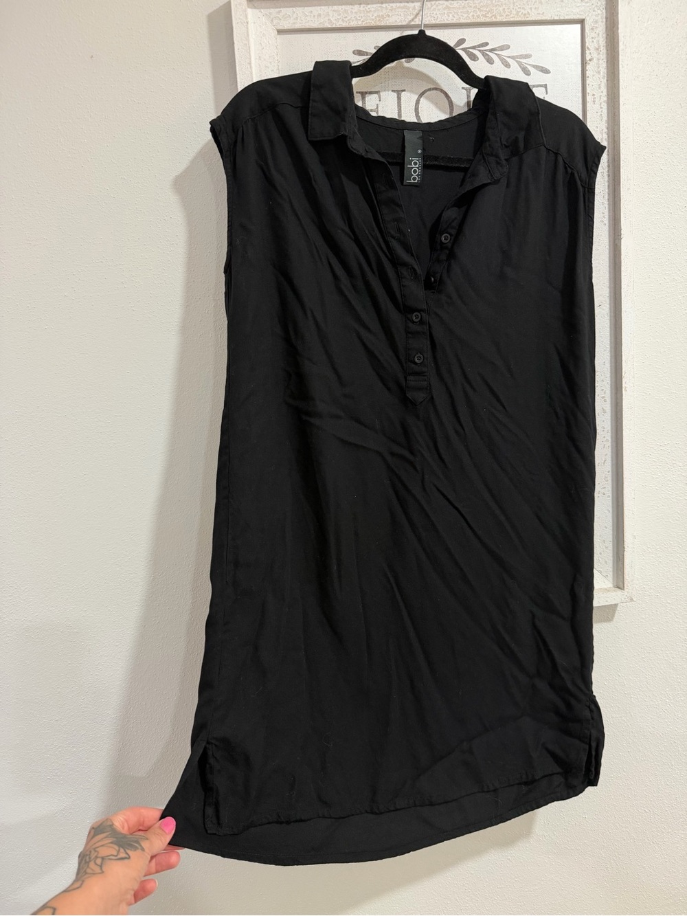 bobi Black Sleeveless Henley Tunic